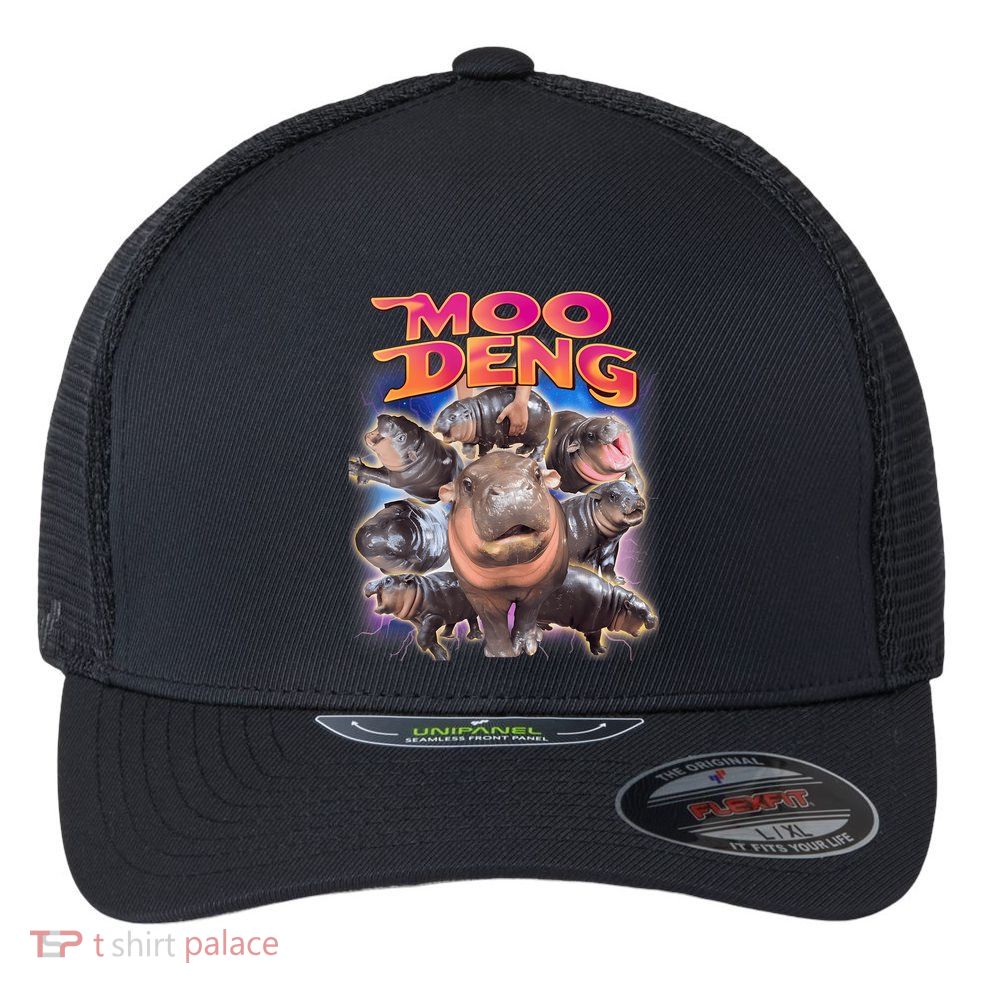 Moo Deng Baby Hippo Flexfit Unipanel Trucker Cap