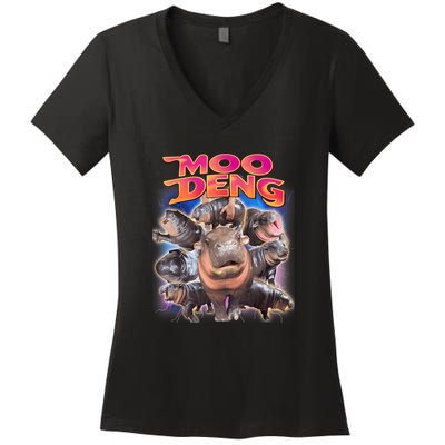 Moo Deng Baby Hippo Women's V-Neck T-Shirt