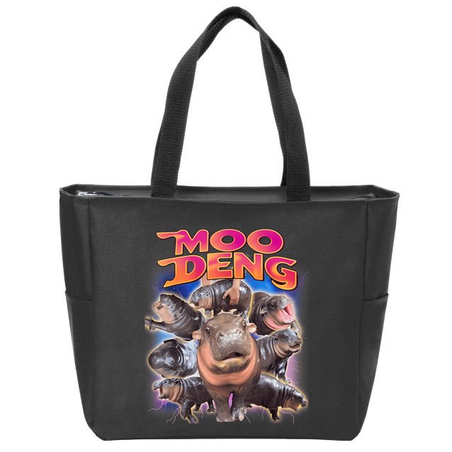 Moo Deng Baby Hippo Zip Tote Bag