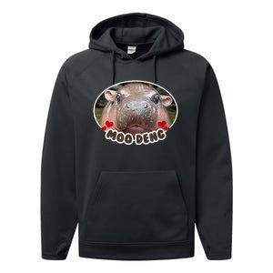 Moo Deng Bouncy Pig In Thai Picture The Cute Baby Hippo Performance Fleece Hoodie