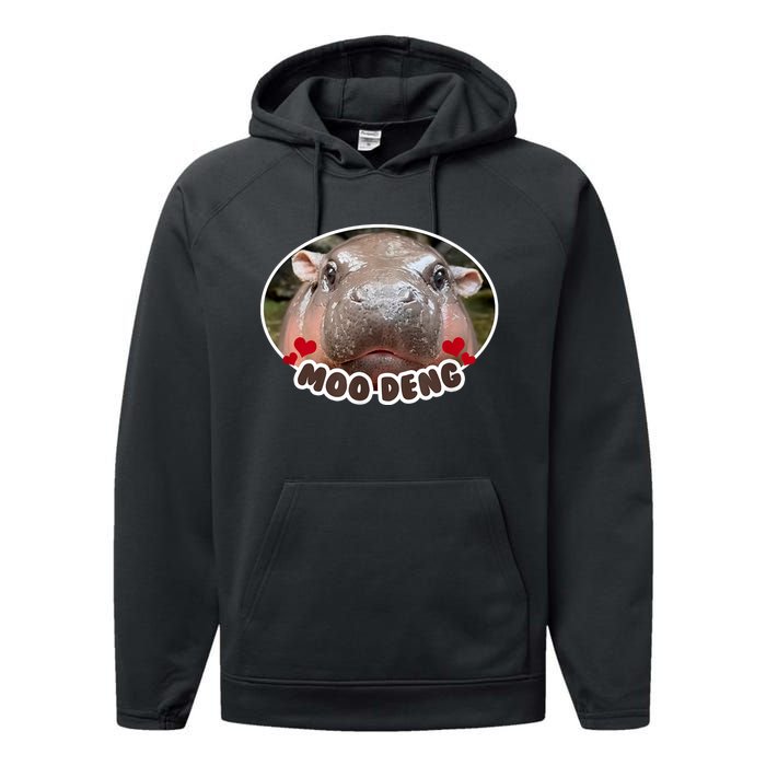 Moo Deng Bouncy Pig In Thai Picture The Cute Baby Hippo Performance Fleece Hoodie