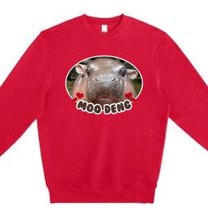 Moo Deng Bouncy Pig In Thai Picture The Cute Baby Hippo Premium Crewneck Sweatshirt