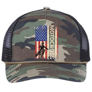 Motocross Dirt Bike American USA Flag Biker Retro Rope Trucker Hat Cap