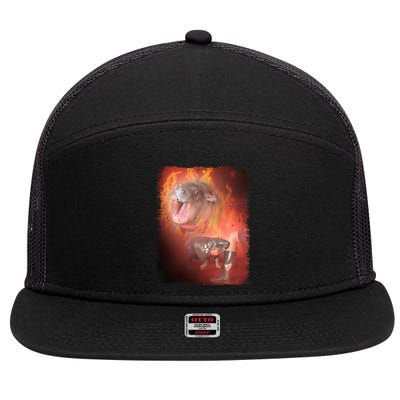 Moo Deng Bouncy Pig In Thai Fire Picture The Cute Baby Hippo 7 Panel Mesh Trucker Snapback Hat