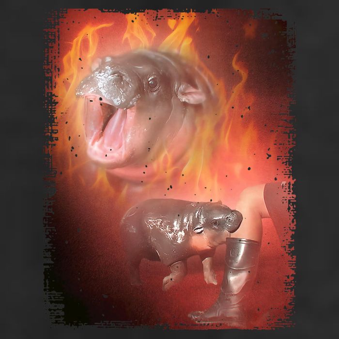 Moo Deng Bouncy Pig In Thai Fire Picture The Cute Baby Hippo 7 Panel Mesh Trucker Snapback Hat