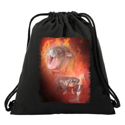 Moo Deng Bouncy Pig In Thai Fire Picture The Cute Baby Hippo Drawstring Bag