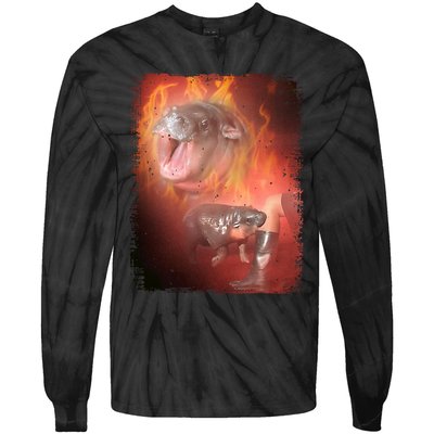 Moo Deng Bouncy Pig In Thai Fire Picture The Cute Baby Hippo Tie-Dye Long Sleeve Shirt