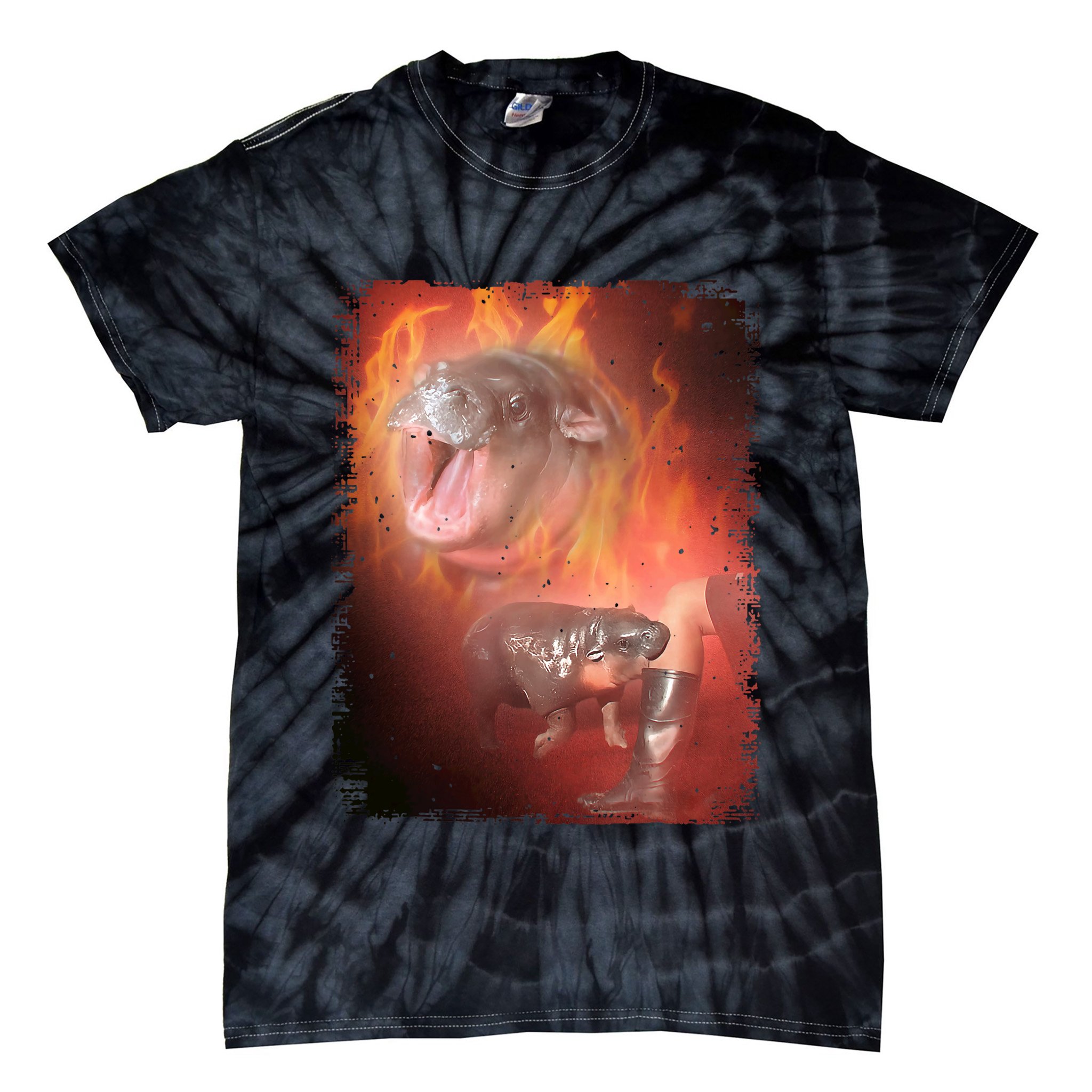Moo Deng Bouncy Pig In Thai Fire Picture The Cute Baby Hippo Tie-Dye T-Shirt