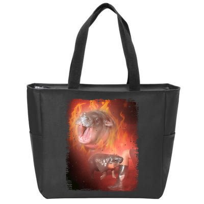 Moo Deng Bouncy Pig In Thai Fire Picture The Cute Baby Hippo Zip Tote Bag