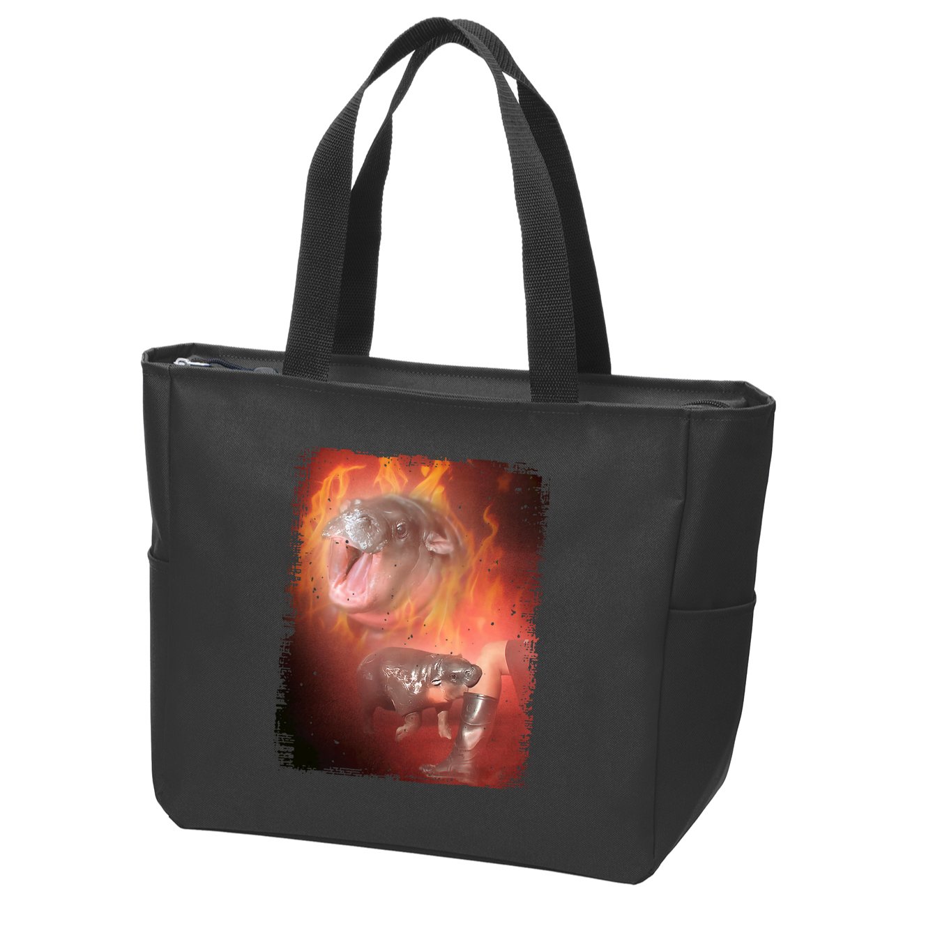 Moo Deng Bouncy Pig In Thai Fire Picture The Cute Baby Hippo Zip Tote Bag