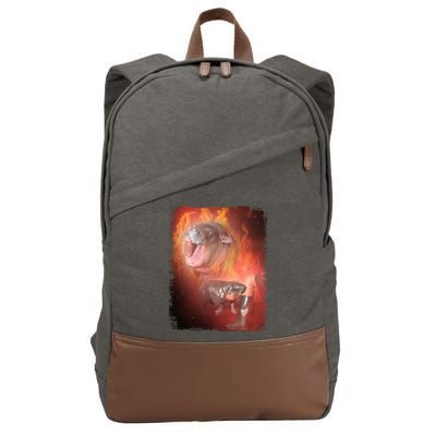 Moo Deng Bouncy Pig In Thai Fire Picture The Cute Baby Hippo Cotton Canvas Backpack