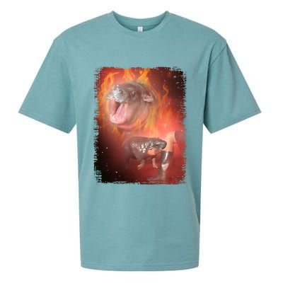 Moo Deng Bouncy Pig In Thai Fire Picture The Cute Baby Hippo Sueded Cloud Jersey T-Shirt