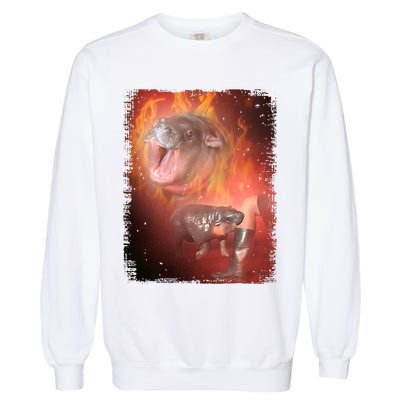 Moo Deng Bouncy Pig In Thai Fire Picture The Cute Baby Hippo Garment-Dyed Sweatshirt