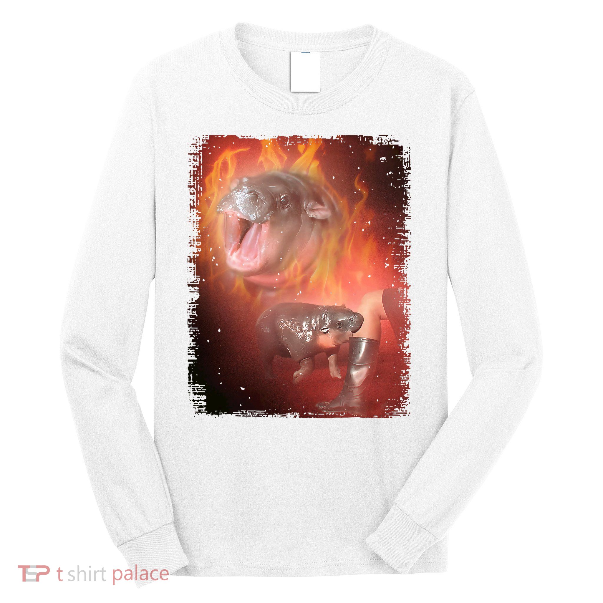 Moo Deng Bouncy Pig In Thai Fire Picture The Cute Baby Hippo Long Sleeve Shirt