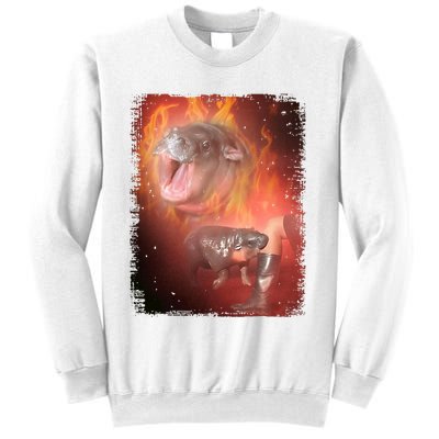 Moo Deng Bouncy Pig In Thai Fire Picture The Cute Baby Hippo Sweatshirt