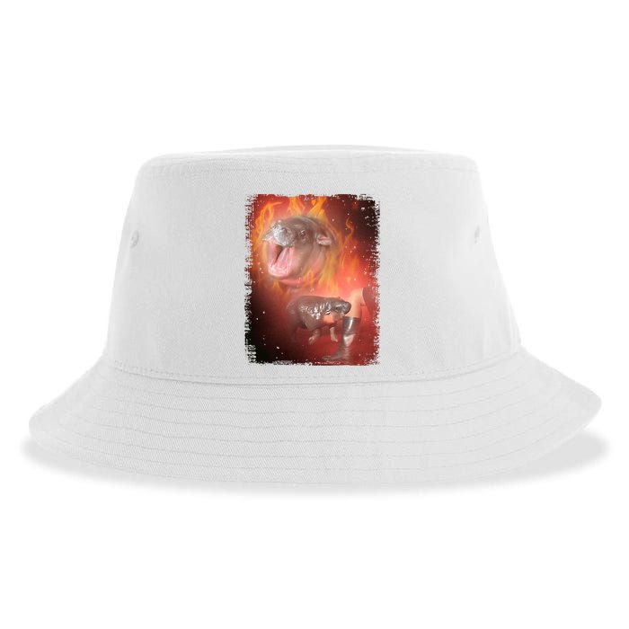 Moo Deng Bouncy Pig In Thai Fire Picture The Cute Baby Hippo Sustainable Bucket Hat