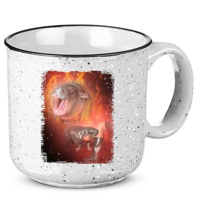 Moo Deng Bouncy Pig In Thai Fire Picture The Cute Baby Hippo 15oz Campfire Ceramic Mug