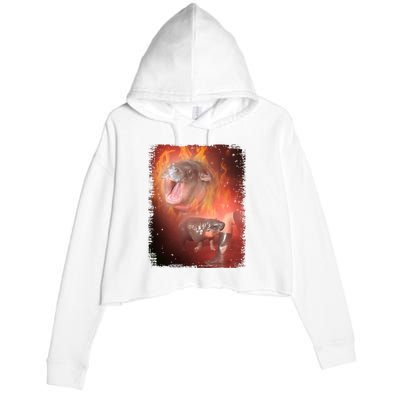 Moo Deng Bouncy Pig In Thai Fire Picture The Cute Baby Hippo Crop Fleece Hoodie