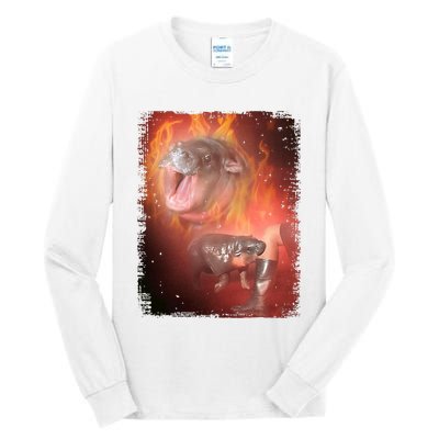Moo Deng Bouncy Pig In Thai Fire Picture The Cute Baby Hippo Tall Long Sleeve T-Shirt