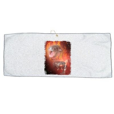 Moo Deng Bouncy Pig In Thai Fire Picture The Cute Baby Hippo Large Microfiber Waffle Golf Towel