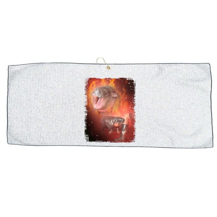 Moo Deng Bouncy Pig In Thai Fire Picture The Cute Baby Hippo Large Microfiber Waffle Golf Towel