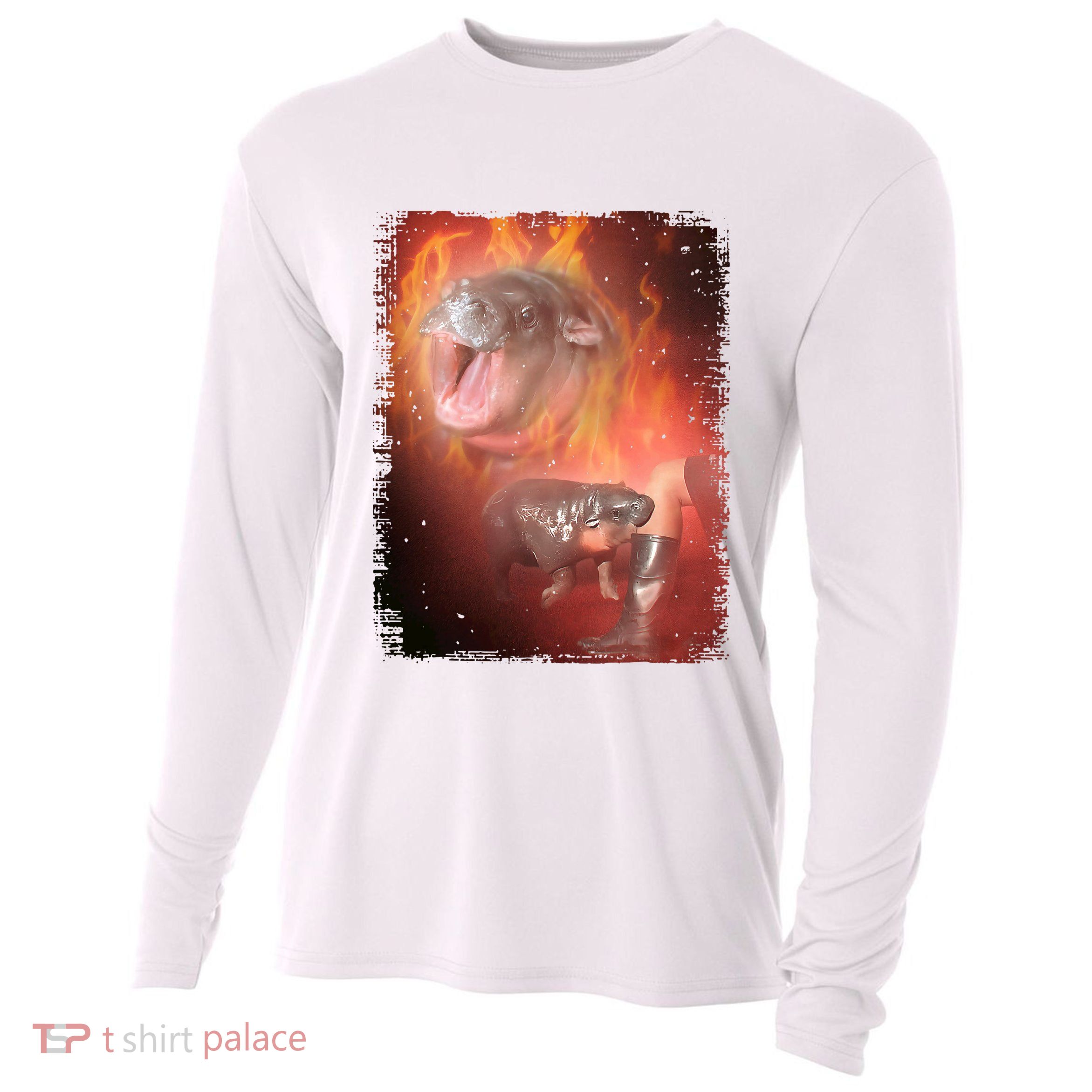 Moo Deng Bouncy Pig In Thai Fire Picture The Cute Baby Hippo Cooling Performance Long Sleeve Crew