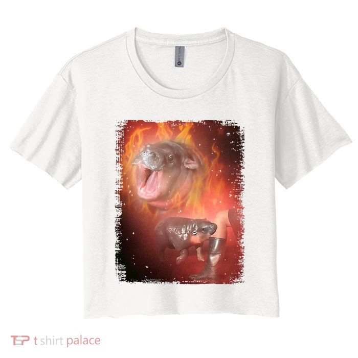 Moo Deng Bouncy Pig In Thai Fire Picture The Cute Baby Hippo Crop Top