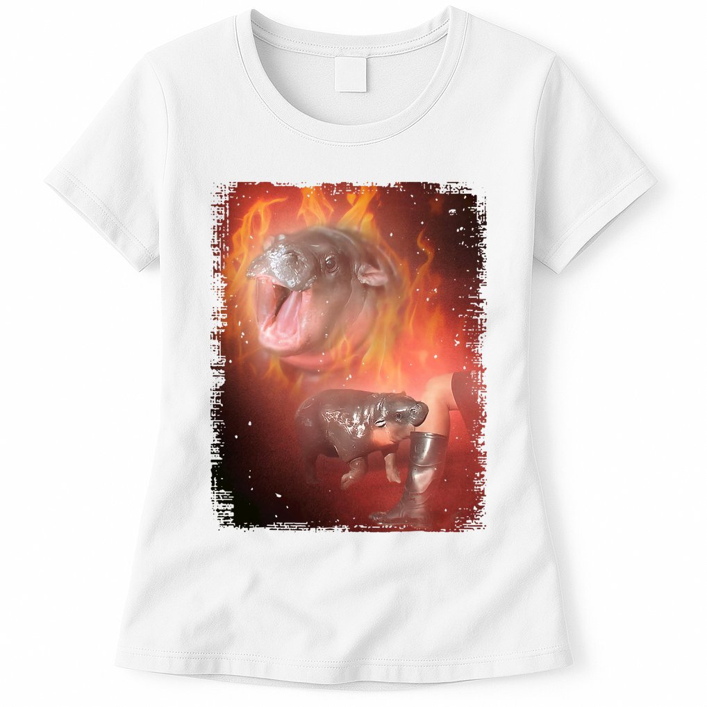 Moo Deng Bouncy Pig In Thai Fire Picture The Cute Baby Hippo Womens T-Shirt
