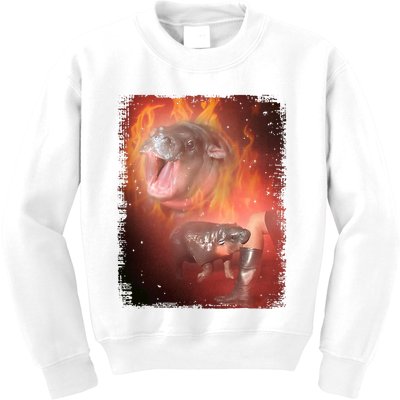 Moo Deng Bouncy Pig In Thai Fire Picture The Cute Baby Hippo Kids Sweatshirt