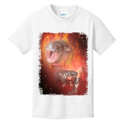 Moo Deng Bouncy Pig In Thai Fire Picture The Cute Baby Hippo Kids T-Shirt