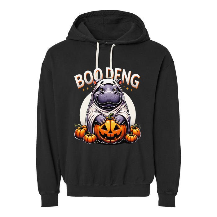Moo Deng Baby Hippo Moo Deng Costume For Boo Deng Halloween Garment-Dyed Fleece Hoodie