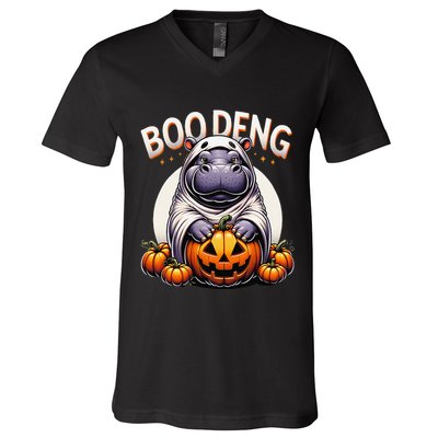 Moo Deng Baby Hippo Moo Deng Costume For Boo Deng Halloween V-Neck T-Shirt