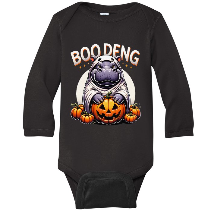 Moo Deng Baby Hippo Moo Deng Costume For Boo Deng Halloween Baby Long Sleeve Bodysuit