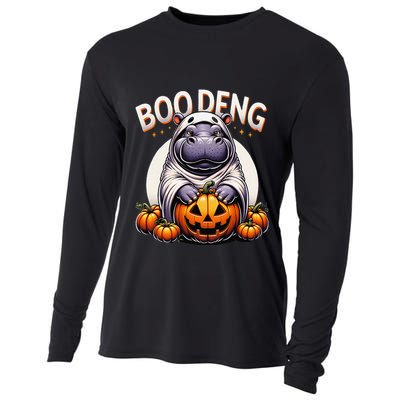 Moo Deng Baby Hippo Moo Deng Costume For Boo Deng Halloween Cooling Performance Long Sleeve Crew