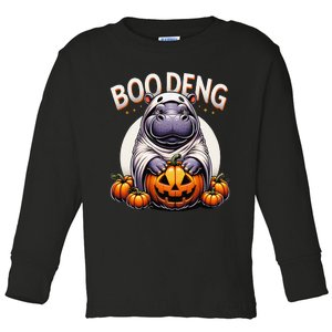 Moo Deng Baby Hippo Moo Deng Costume For Boo Deng Halloween Toddler Long Sleeve Shirt