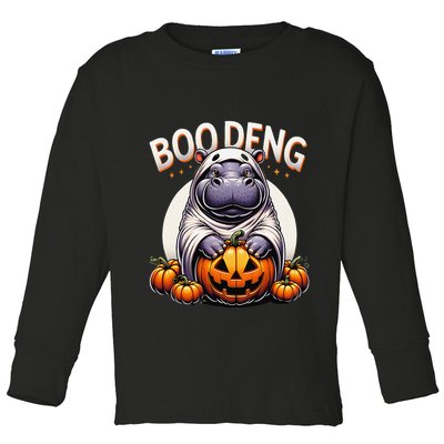 Moo Deng Baby Hippo Moo Deng Costume For Boo Deng Halloween Toddler Long Sleeve Shirt