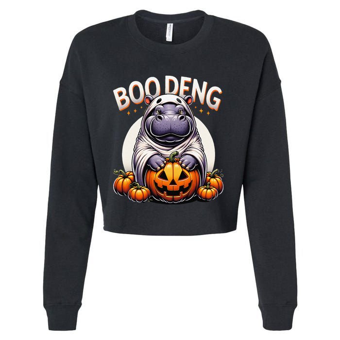 Moo Deng Baby Hippo Moo Deng Costume For Boo Deng Halloween Cropped Pullover Crew