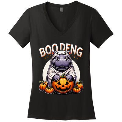 Moo Deng Baby Hippo Moo Deng Costume For Boo Deng Halloween Women's V-Neck T-Shirt