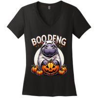 Moo Deng Baby Hippo Moo Deng Costume For Boo Deng Halloween Women's V-Neck T-Shirt