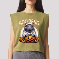 Moo Deng Baby Hippo Moo Deng Costume For Boo Deng Halloween Garment-Dyed Women's Muscle Tee