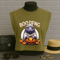 Moo Deng Baby Hippo Moo Deng Costume For Boo Deng Halloween Garment-Dyed Women's Muscle Tee