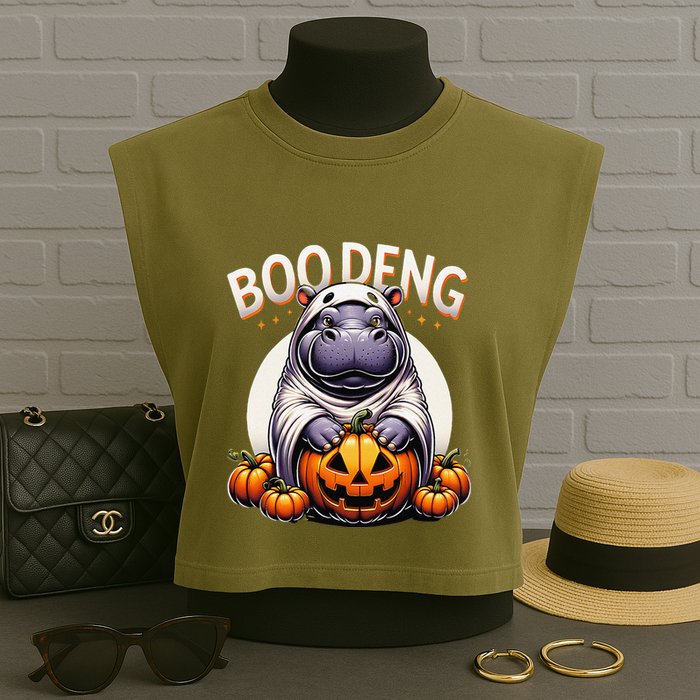 Moo Deng Baby Hippo Moo Deng Costume For Boo Deng Halloween Garment-Dyed Women's Muscle Tee