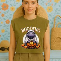 Moo Deng Baby Hippo Moo Deng Costume For Boo Deng Halloween Garment-Dyed Women's Muscle Tee