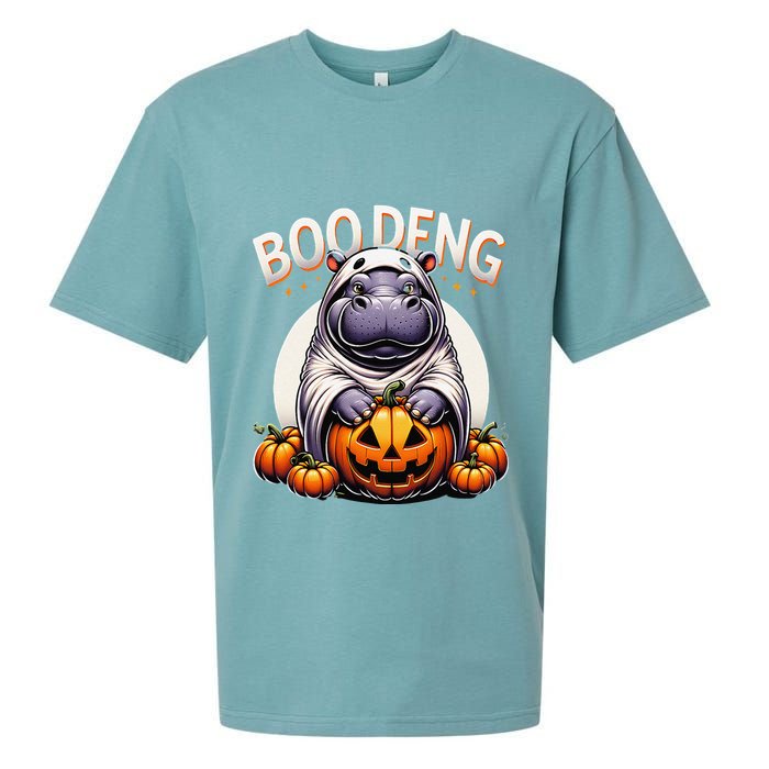 Moo Deng Baby Hippo Moo Deng Costume For Boo Deng Halloween Sueded Cloud Jersey T-Shirt