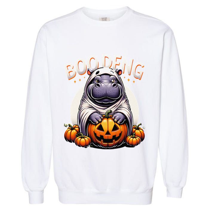 Moo Deng Baby Hippo Moo Deng Costume For Boo Deng Halloween Garment-Dyed Sweatshirt