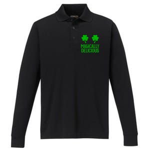 Magically Delicious Boobs Naughty St Patricks Day Gift Performance Long Sleeve Polo