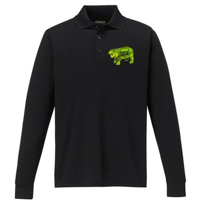 Moo Deng Brat Cute Baby Hippo Performance Long Sleeve Polo