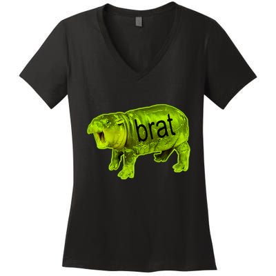 Moo Deng Brat Cute Baby Hippo Women's V-Neck T-Shirt