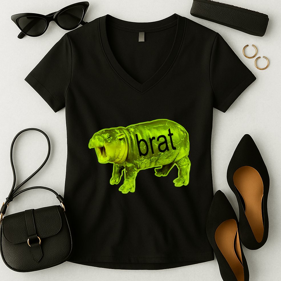 Moo Deng Brat Cute Baby Hippo Women's V-Neck T-Shirt