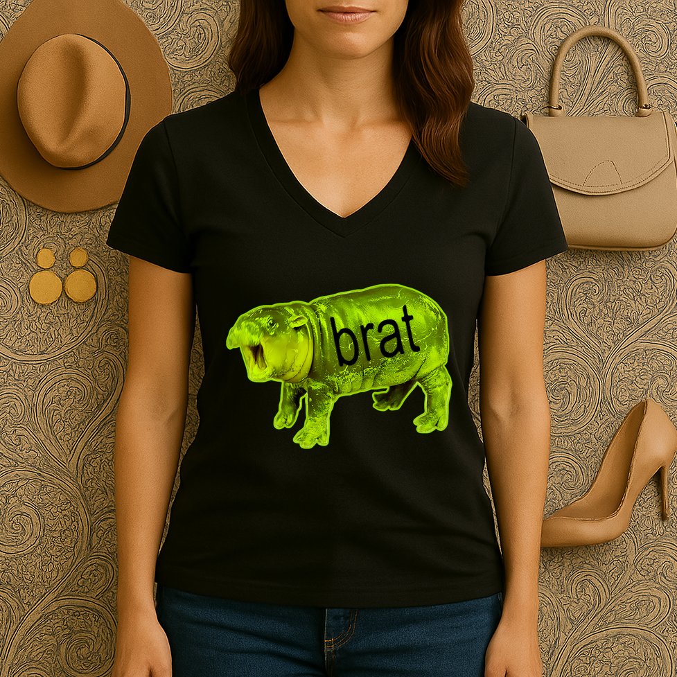 Moo Deng Brat Cute Baby Hippo Women's V-Neck T-Shirt
